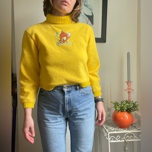 Vintage Disney yellow Bambi fleece cropped turtleneck sweater